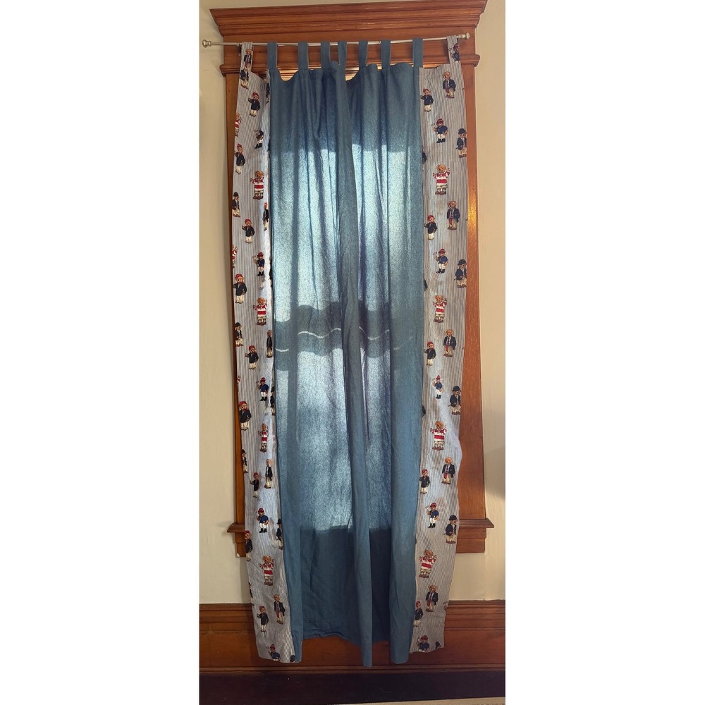 Ralph Lauren Polo Bear Striped Denim Tab Window Curtain Panels vintage custom 2